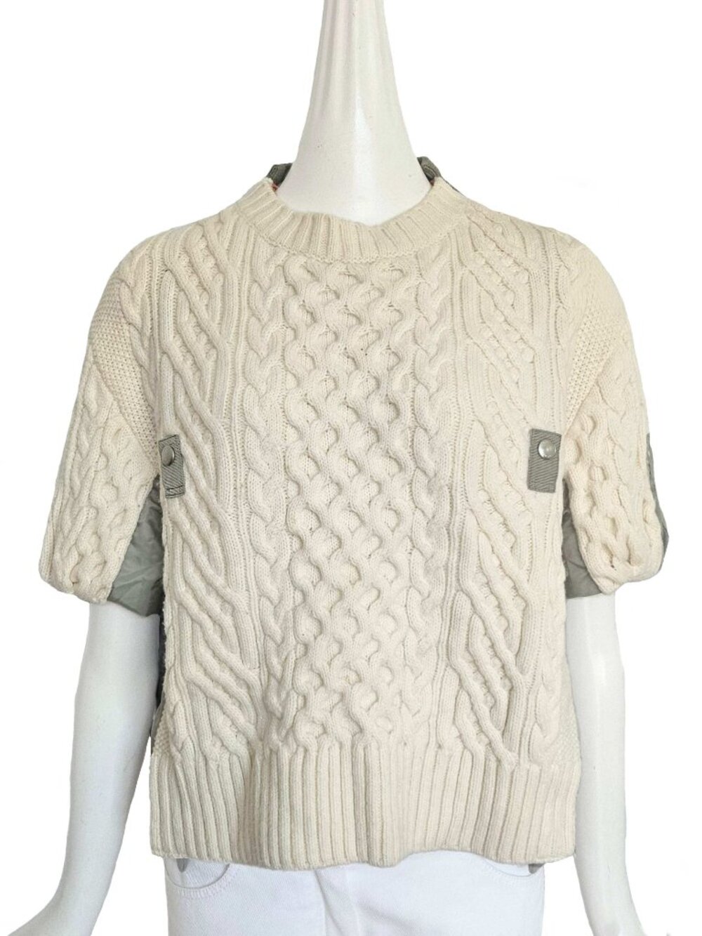 SACAI ECRU/KHAKI CABLE KNIT SWEATER FRONT TOP (1)